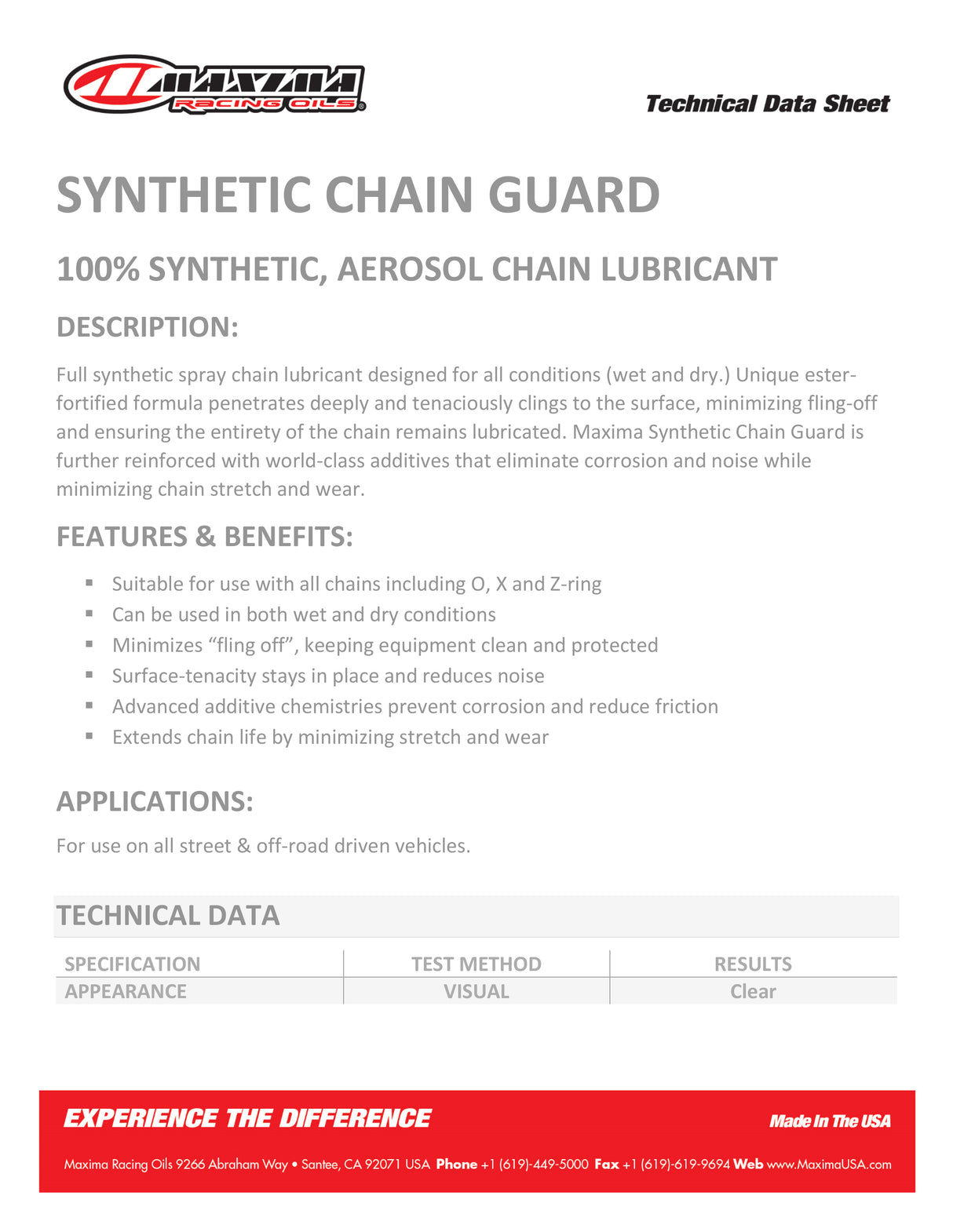 Maxima Chain Synthetic Guard Large Crystal Clear Chain Lube 460ml