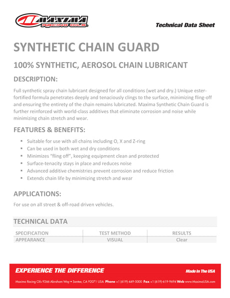 Maxima Chain Synthetic Guard Large Crystal Clear Chain Lube 460ml