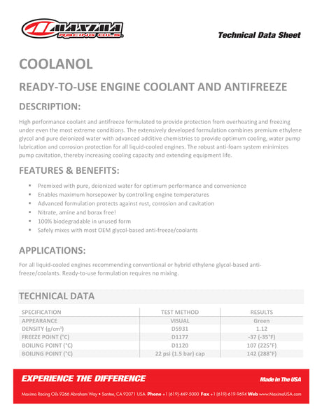 Maxima Coolanol 50/50 Performance Coolant 1.89 Litre