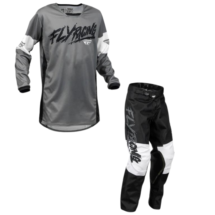 FLY 2023 YOUTH KINETIC KHAOS GREY/BLACK/WHITE KIT COMBO