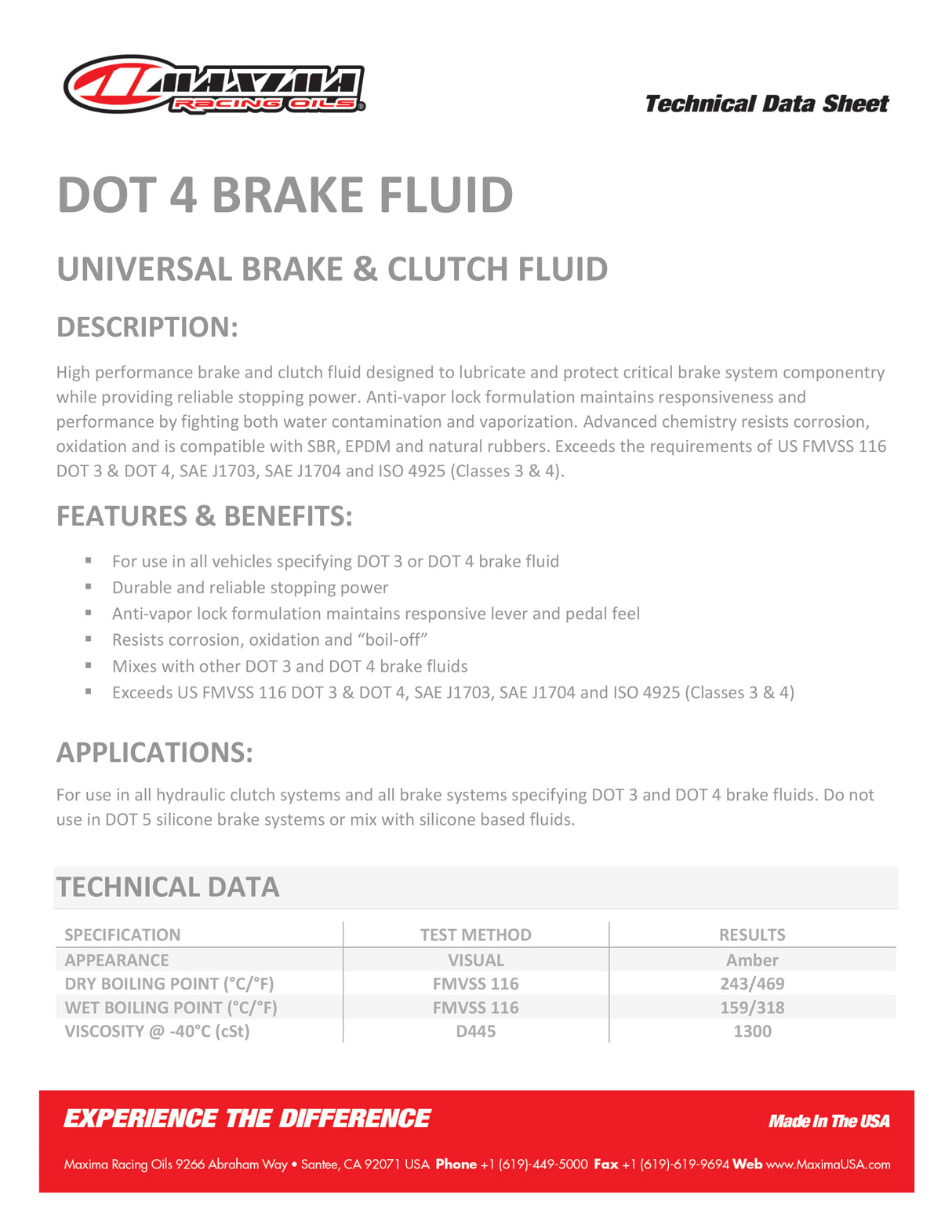 Maxima Brake and Clutch Fluid Dot 4 Universal Standard Formula 500ml