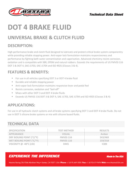 Maxima Brake and Clutch Fluid Dot 4 Universal Standard Formula 500ml