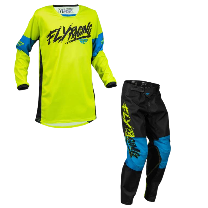 FLY 2023 YOUTH KINETIC KHAOS HI-VIS/BLACK/CYAN KIT COMBO