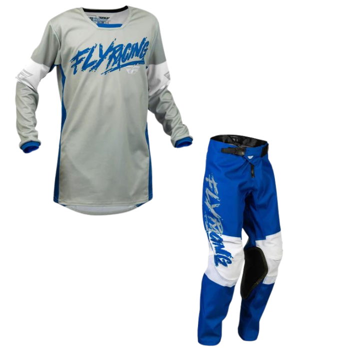 FLY 2023 YOUTH KINETIC KHAOS LIGHT GREY/BLUE/WHITE KIT COMBO