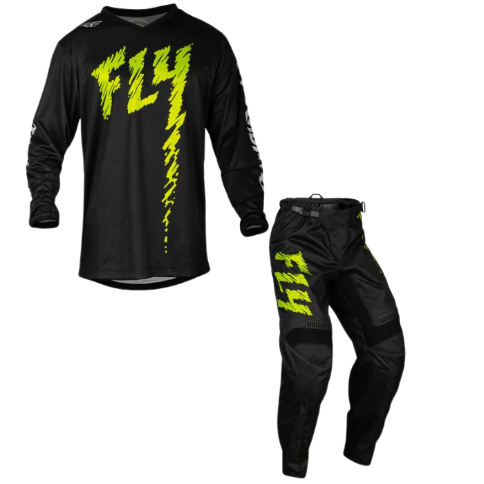 FLY RACING FLY 2024 YOUTH F-16 BLACK NEON GREEN LIGHT GREY KIT COMBO ...