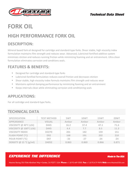 Maxima Fork Oil Standard Fortified (SAE 10wt) 1 Litre