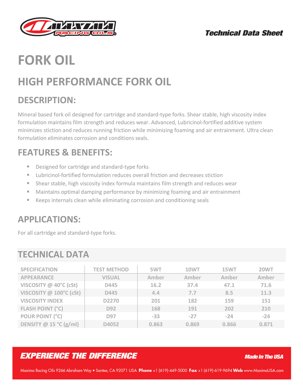 Maxima Fork Oil Standard Fortified (SAE 5wt) 1 Litre