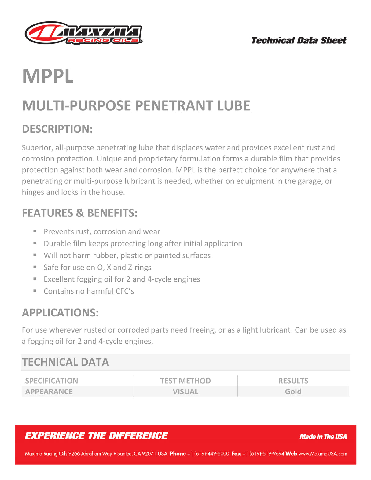 Maxima MPPL Multi-Purpose Penetrant Lube 385ml