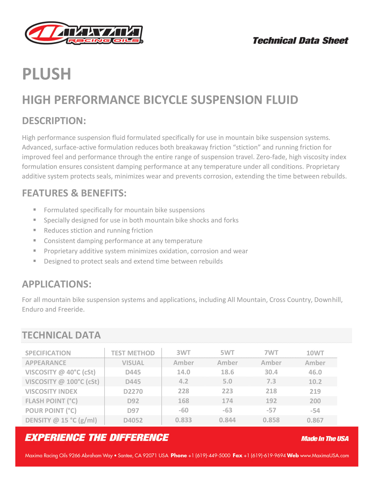 Maxima Bike Plush Suspension Fluid High Performance (SAE 7wt) 473ml