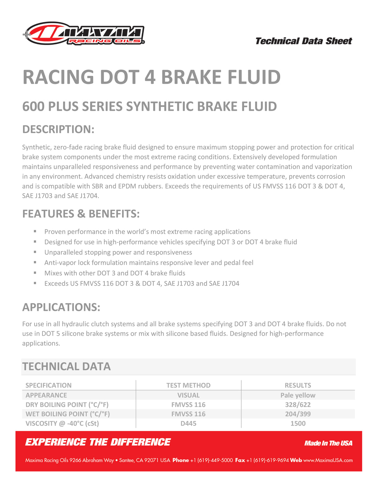 Maxima Brake Fluid Dot 4 Racing High Temp Synthetic Formula 355ml