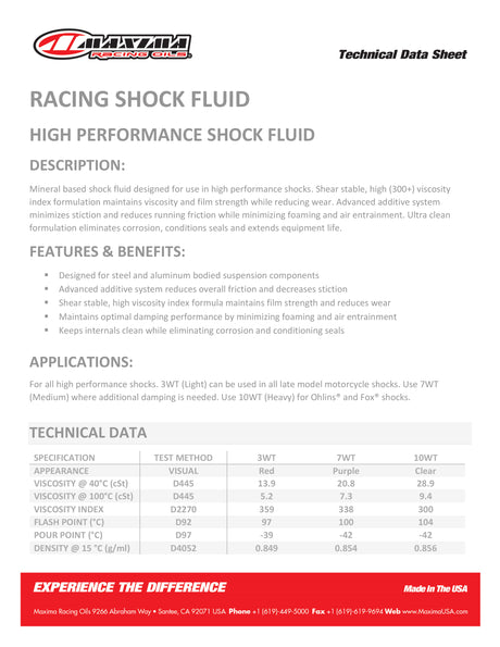 Maxima Shock Fluid Hi Performance Light (SAE 3wt) 946ml