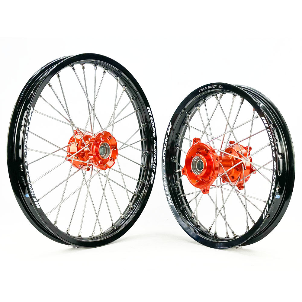 SM PRO PLATINUM WHEEL SET KTM SX85 2025 BIG WHEEL ORANGE HUB BLACK RIM