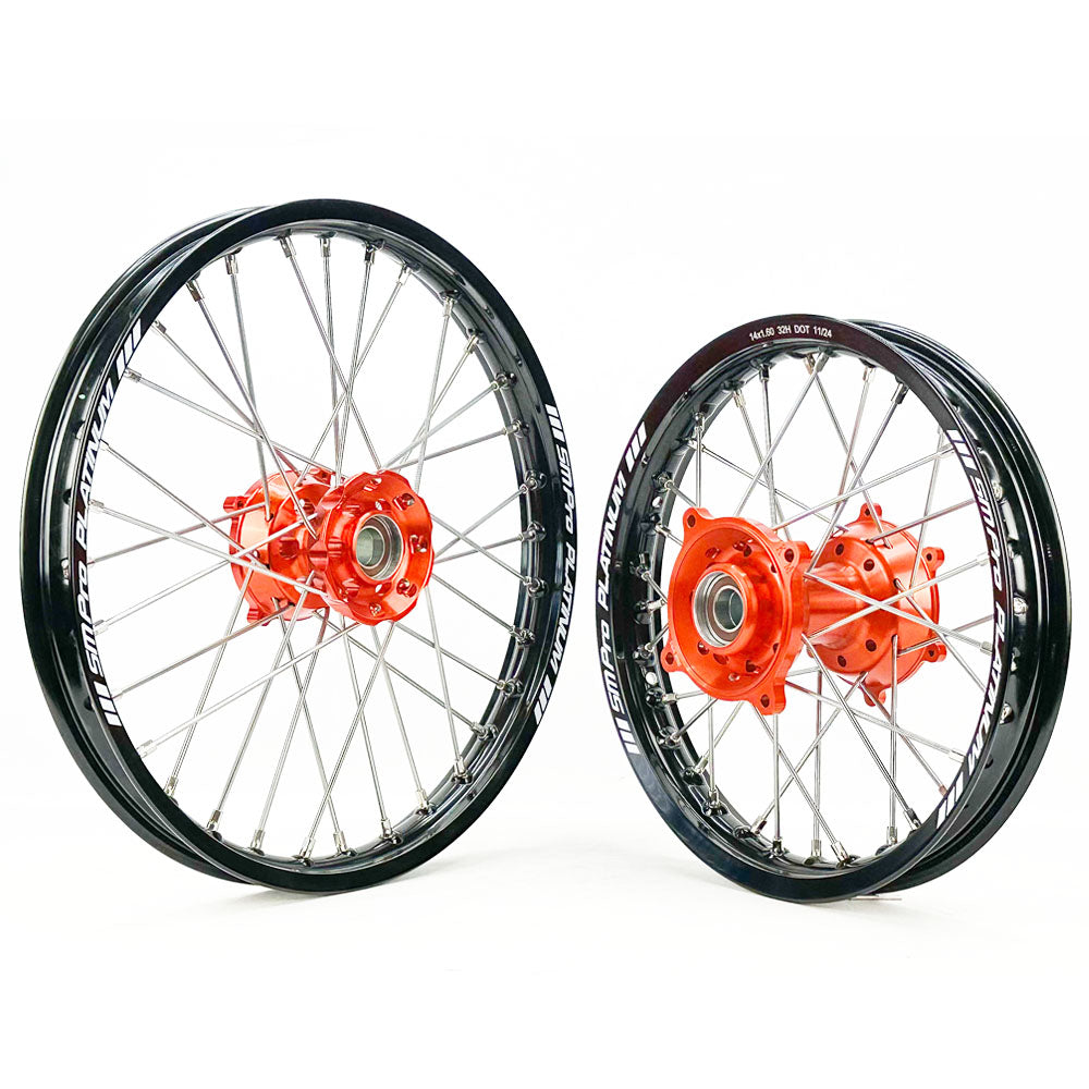 SM PRO PLATINUM WHEEL SET KTM SX85 2025 SMALL WHEEL ORANGE HUB BLACK RIM