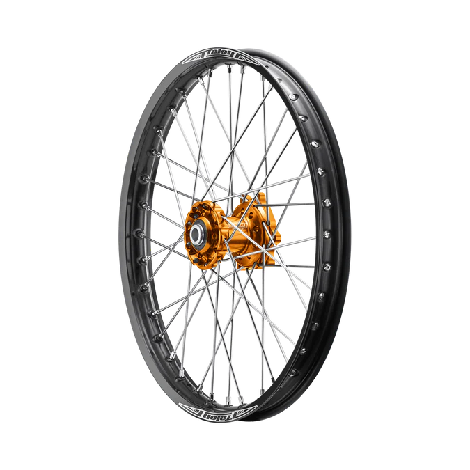 TALON 50CC BIG WHEEL KIT BLACK RIM - ORANGE HUBS KTM/Husqvarna/Gasgas 50/E5 21-25