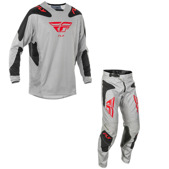 Fly Racing 2025 Kinetic Sym Kit Combo (Light Grey/Red/Black)