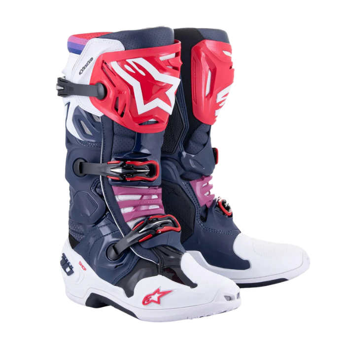 ALPINESTARS TECH 10 SUPERVENTED NIGHT NAVY WHITE RAINBOW BOOTS