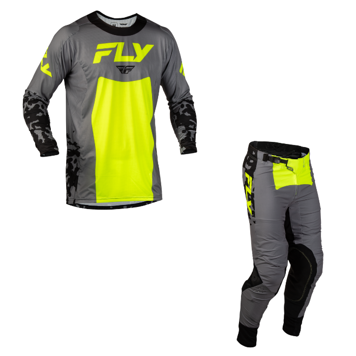 Fly Racing Youth Lite Flake Kit Combo - Grey/Hi-Vis/Black