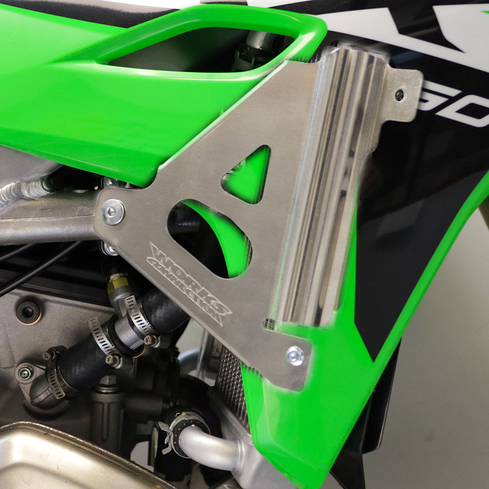WORKS CONNECTION RADIATOR BRACES KAWASAKI KX250F 2025, KX250XC 2025, KX450F 24-25 SILVER