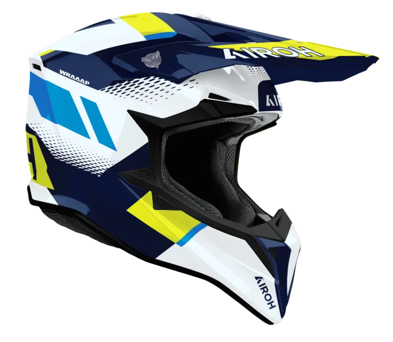 Airoh Wraaap Vision Yellow/Blue Gloss MX Adult Helmet