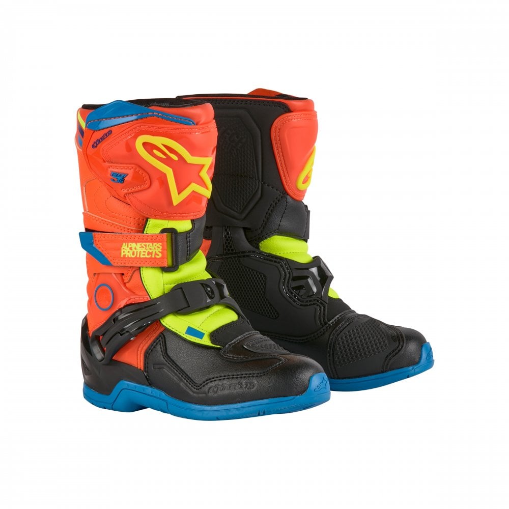 ALPINESTARS TECH 3S KIDS ORANGE FLUO ENAMEL BLUE YEL FL BOOTS