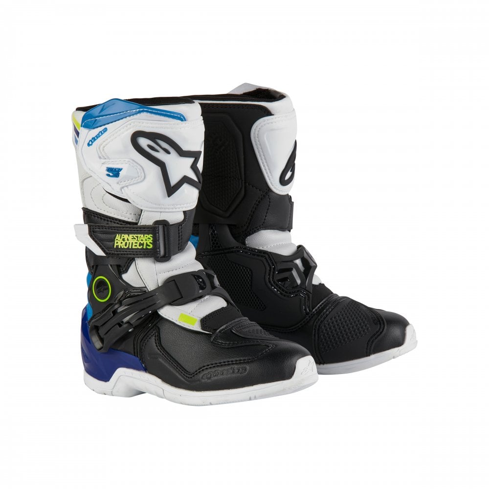 ALPINESTARS TECH 3S KIDS WHITE BLACK ENAMEL BLUE BOOTS