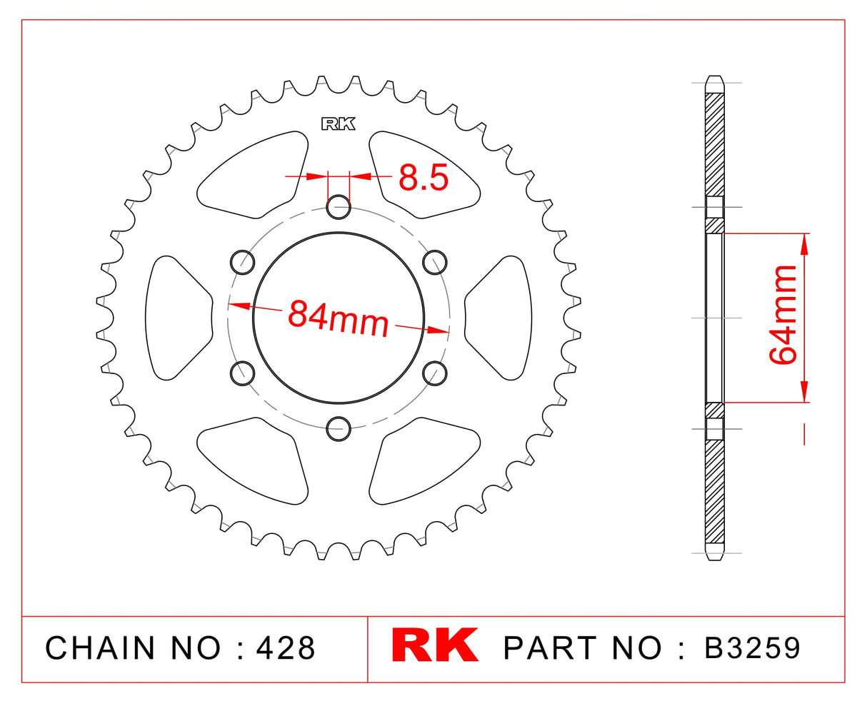 Sprocket Rear RK-B3259-47 JTR809 Afam 14200
