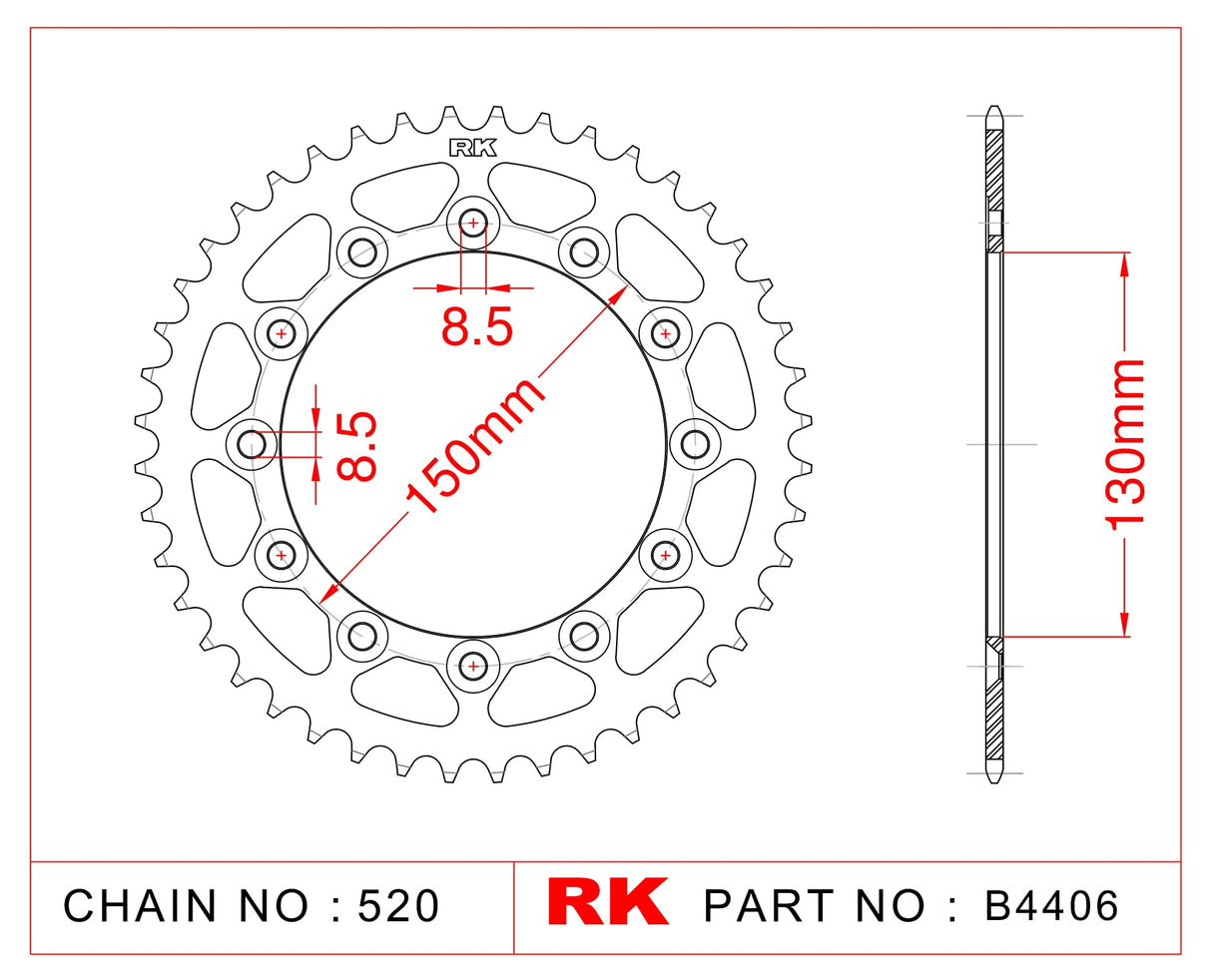 Sprocket Rear RK-B4406-42 JTR245/2 AFAM 12323 8.5mm mount holes