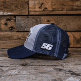 Navy Blue & White Diamond Trucker Hat