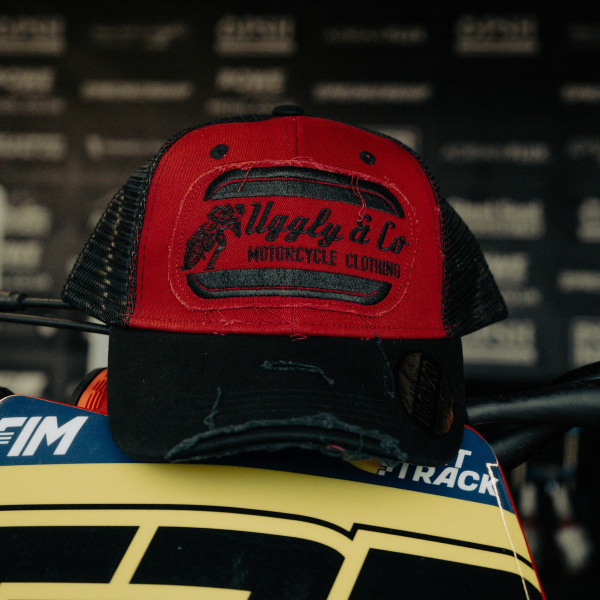 Black & Red Flat Track Trucker Hat