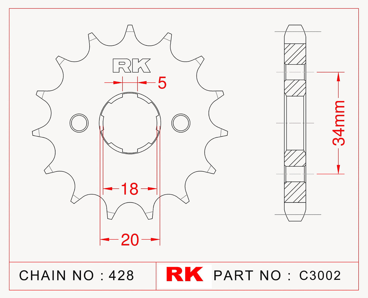 Sprocket Front RK-C3002-15 JTF264 Afam 26200 18mm spline