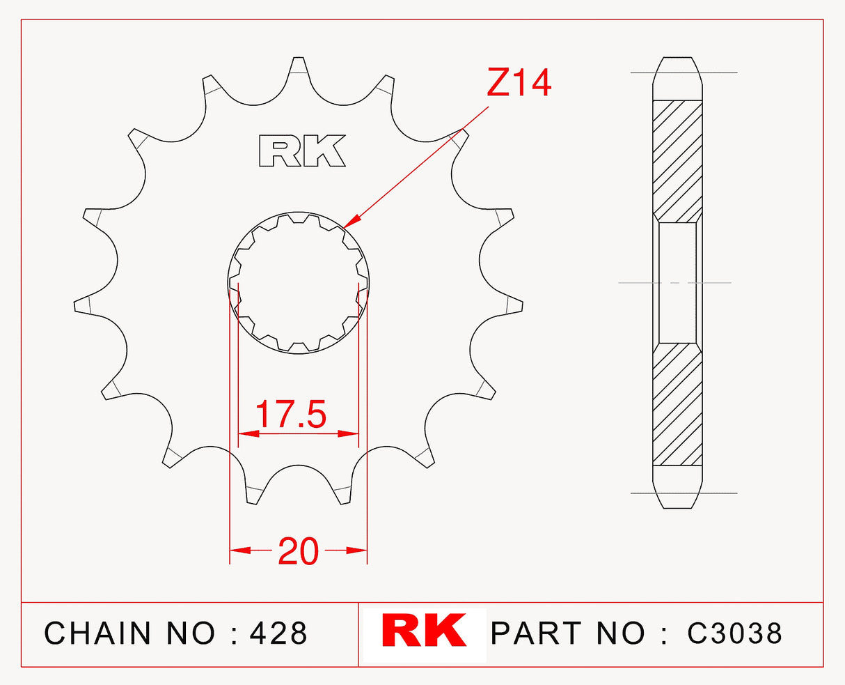 Sprocket Front RK-C3038-14 JTF558 Afam 21202 JTF558