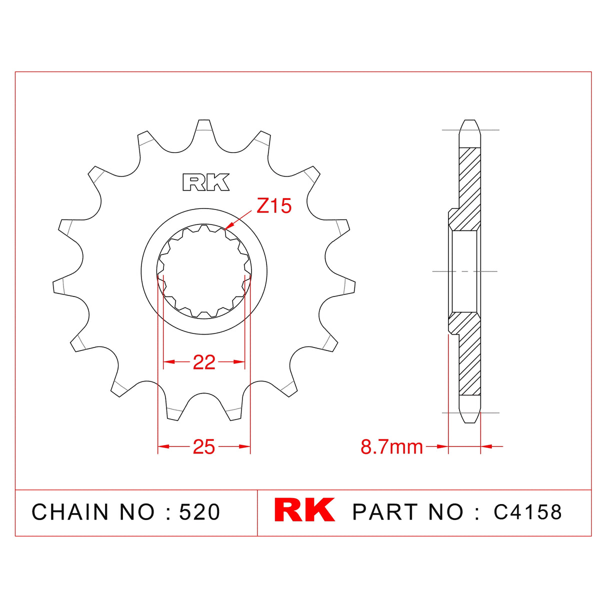 Sprocket Front RK-C4158-12 JTF1901 Afam 73301 Supersprox CST-1901-12