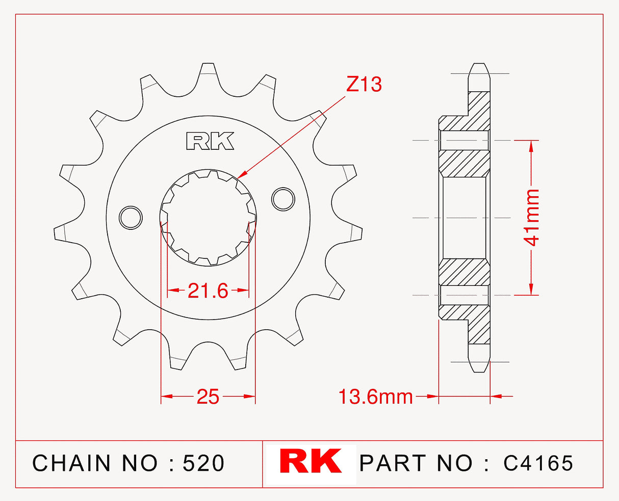 Sprocket Front RK-C4165-14 JTF1307 Afam 20517