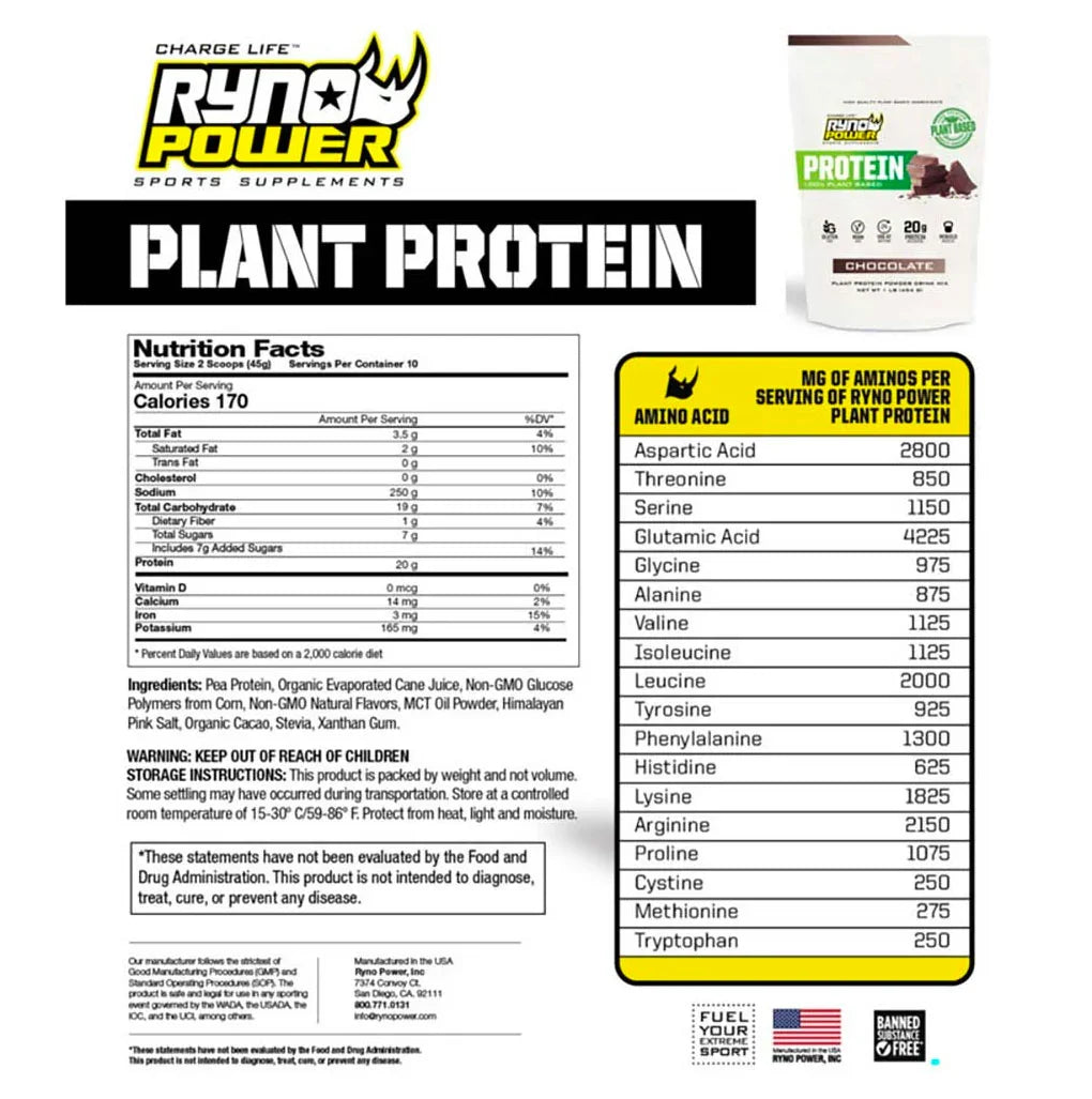 Ryno Power Plant Protein Powder 1lb - Chocolate