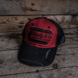 Black & Red Flat Track Trucker Hat