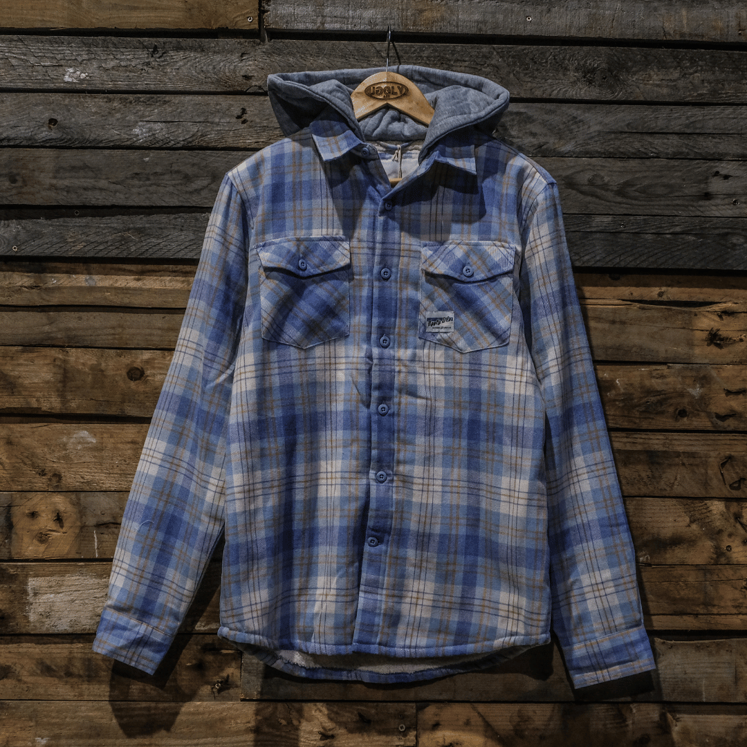 Hooded Blue & Beige Flannel Shirt