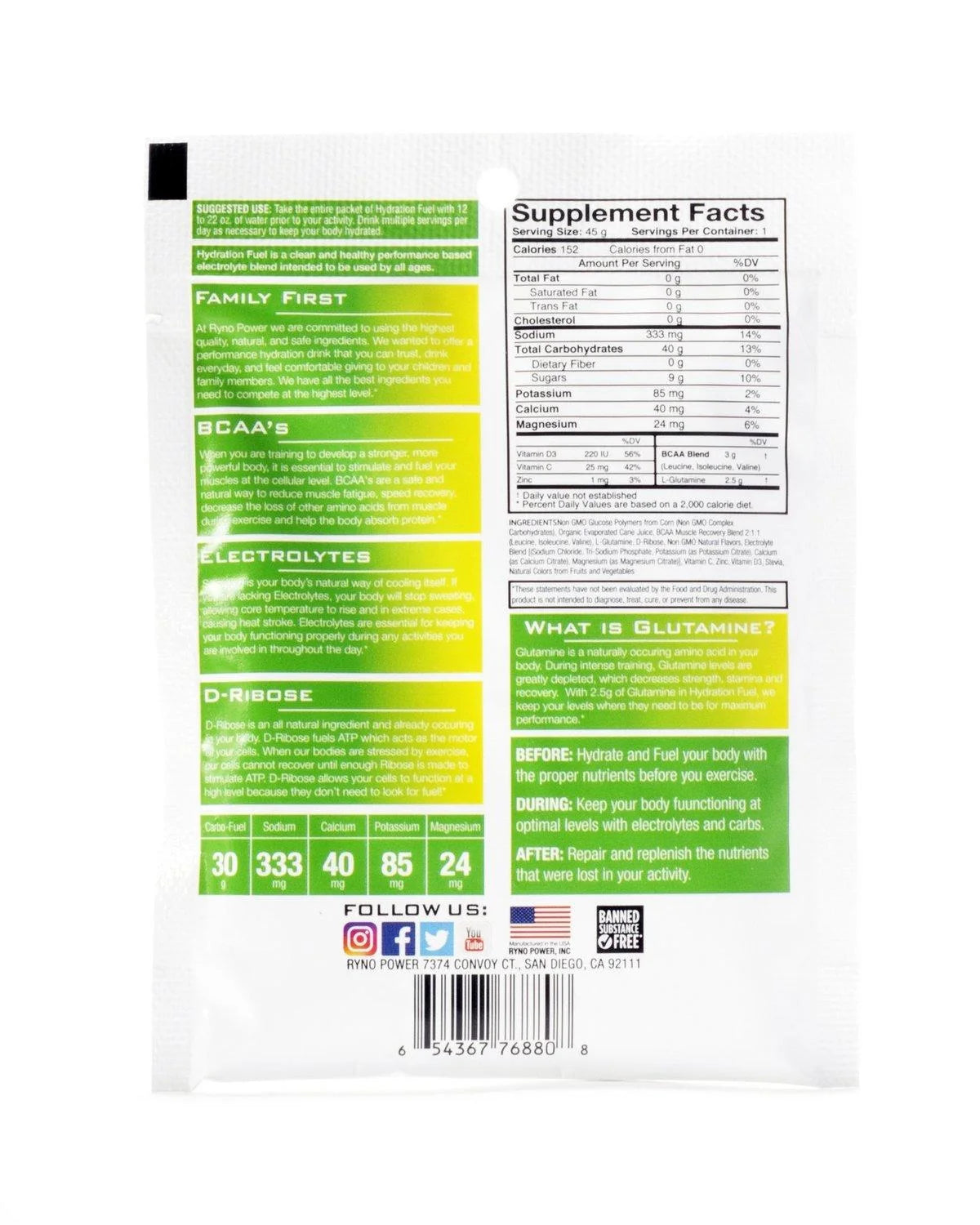 Ryno Power Single Serving - Hydration Fuel Lemon Lime