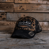 Leopard Print Diamond Trucker Hat
