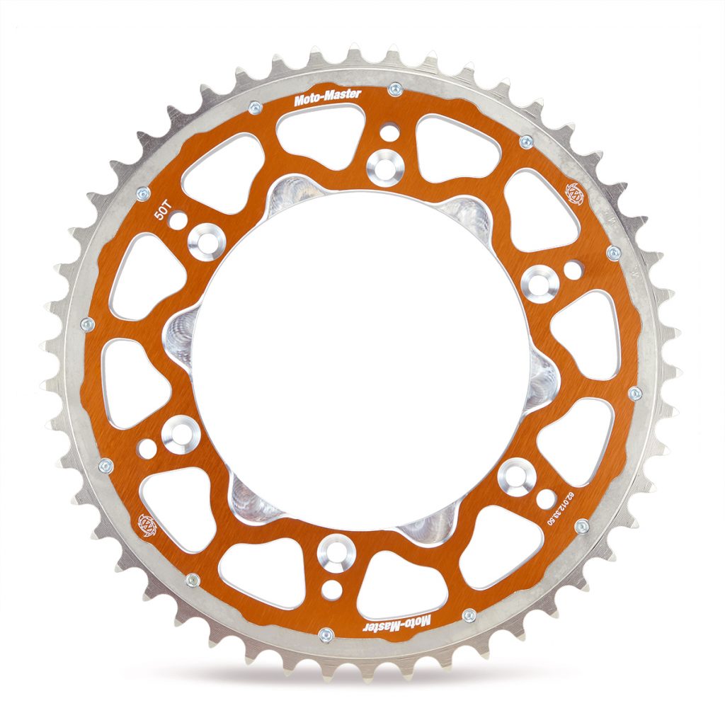 MOTO-MASTER FUSION DUAL RING REAR SPROCKET - ORANGE KTM/HUSQVARNA/GASGAS 65CC 2025 (4 HOLE HUB)