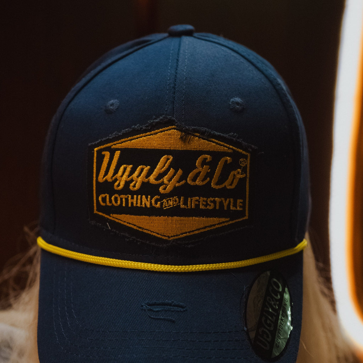 Navy Blue & Yellow Rope Diamond Baseball Cap