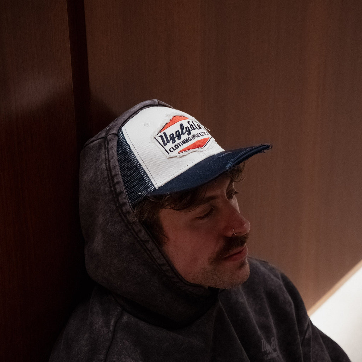 Navy Blue & White Diamond Trucker Hat