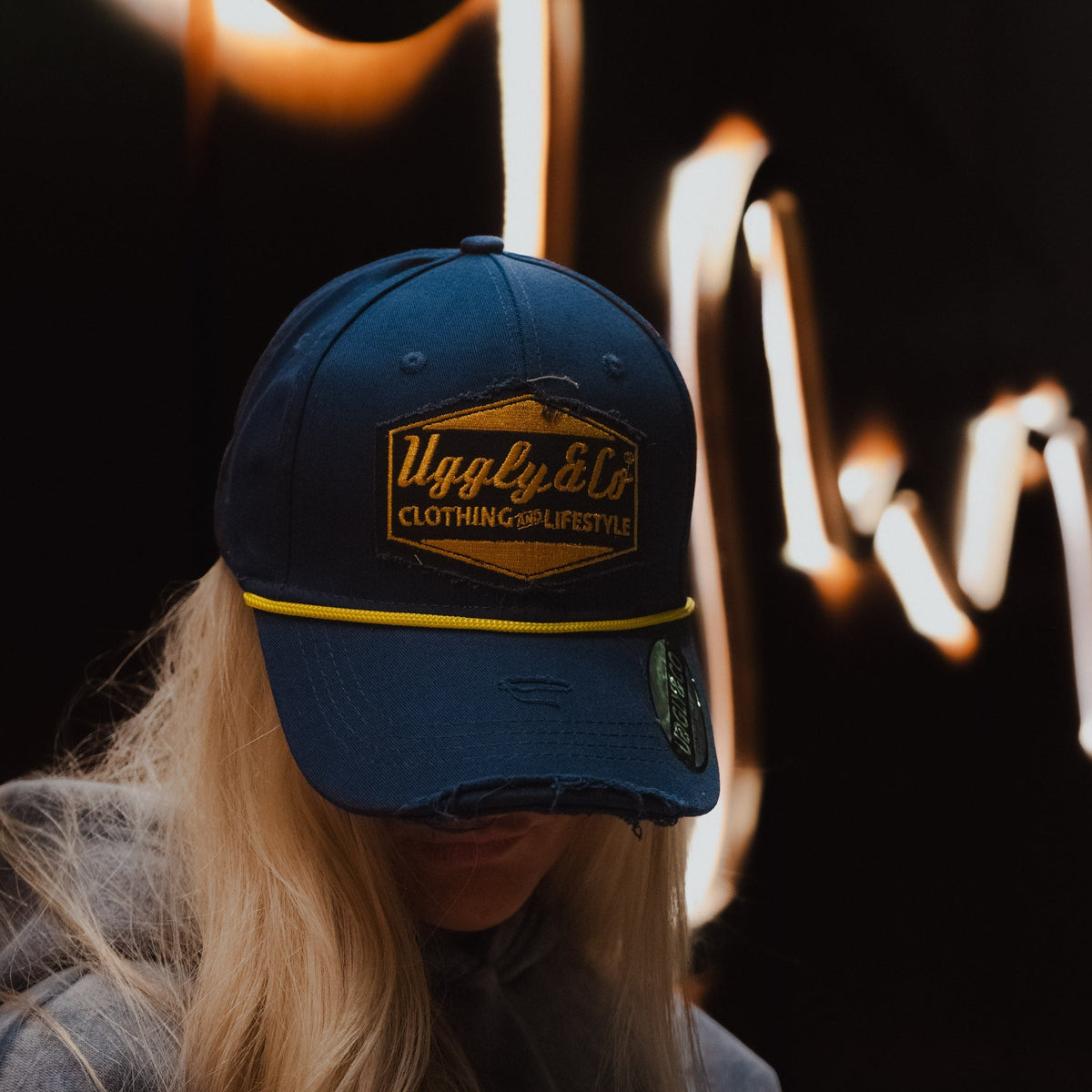 Navy Blue & Yellow Rope Diamond Baseball Cap
