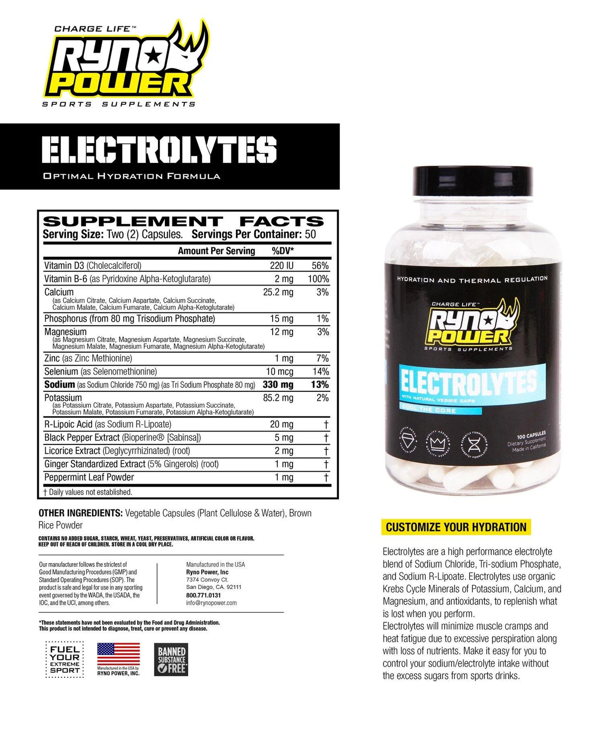 Ryno Power Electrolytes Capsules 100ct