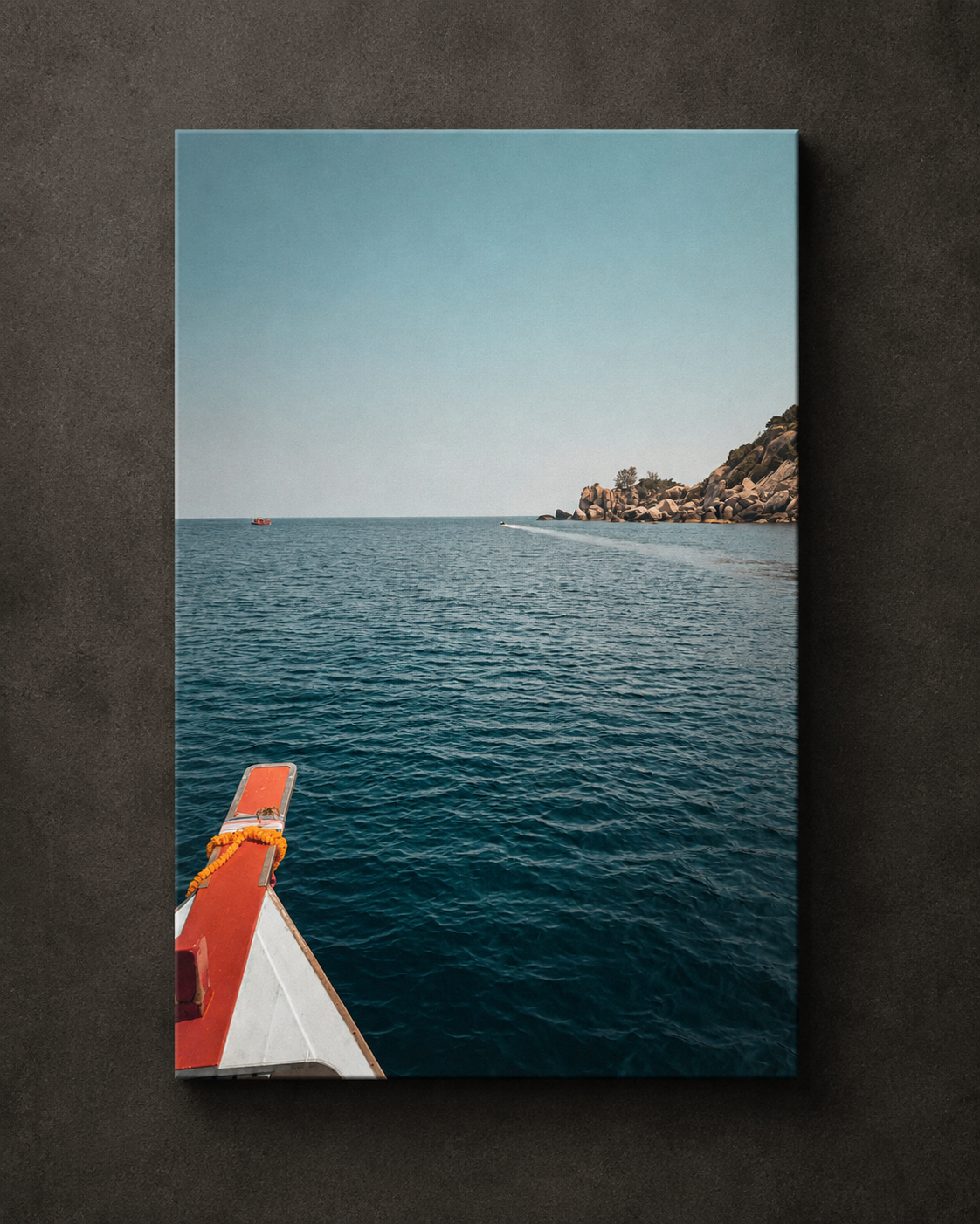 Open Water Longtail Boat Canvas Wall Art