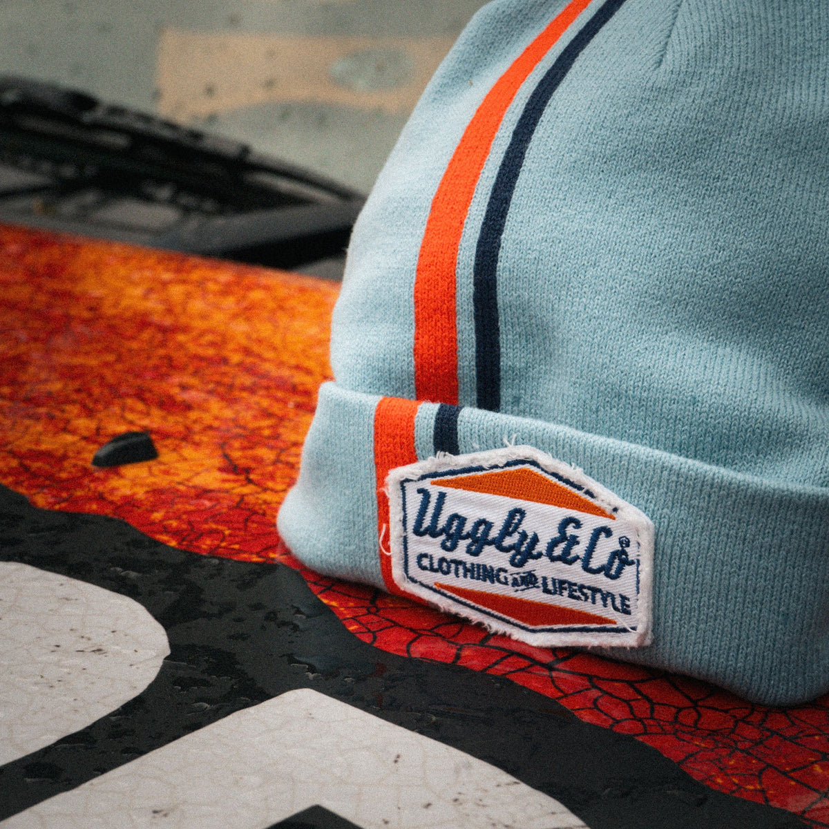Retro Diamond Light Blue & Orange Beanie