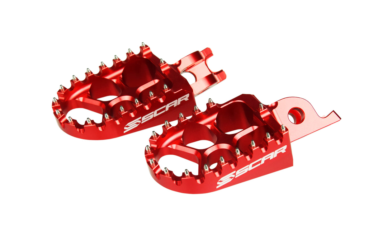 SCAR Racing Evo Footpegs Red 2002-2026 Honda Kawasaki CR CRF KX 125 150 250 300 450 1000 1100 57mm