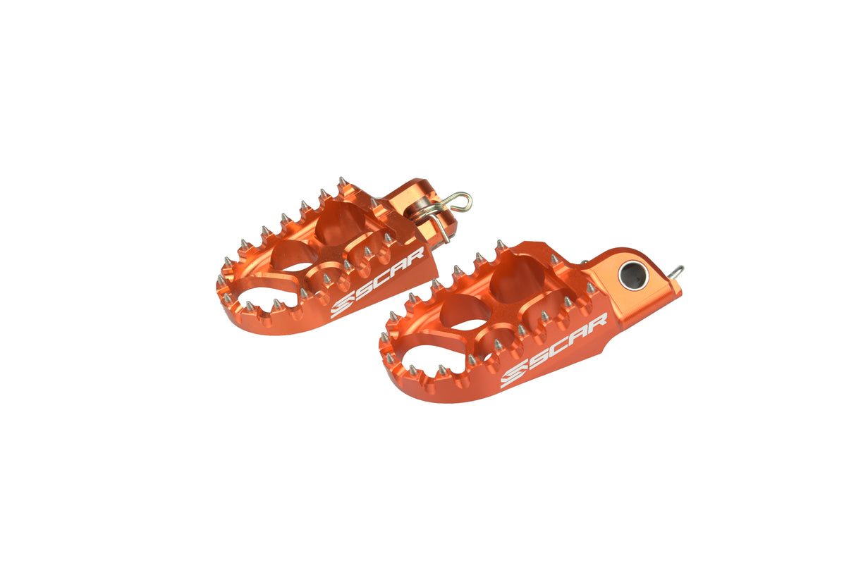 SCAR Racing Evo Footpegs Orange 1998-2026 Husqvarna KTM Enduro Supermoto Freeride SX SMC 85 105 690 701