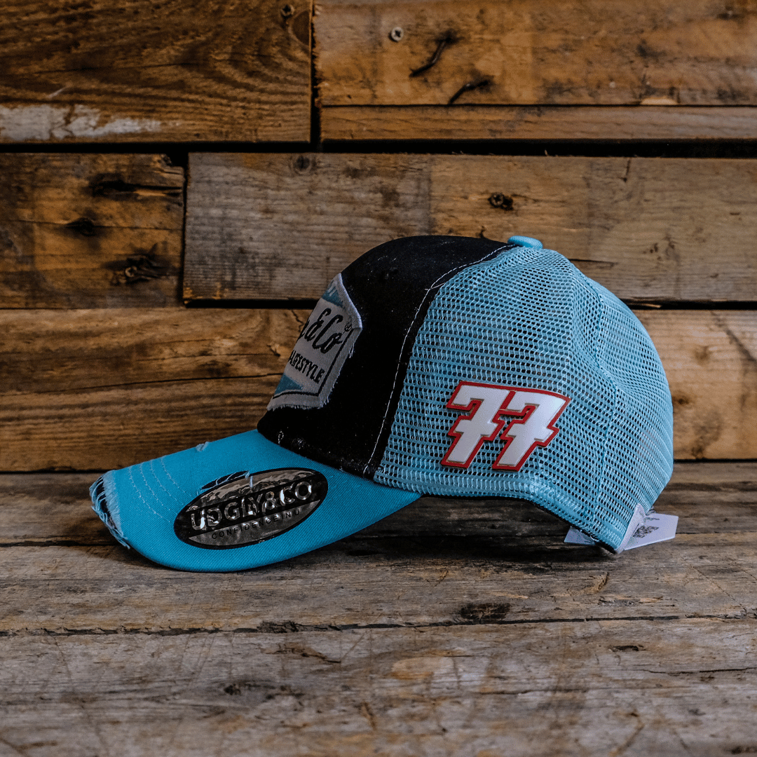 Turquoise & Black Retro Diamond Trucker Cap