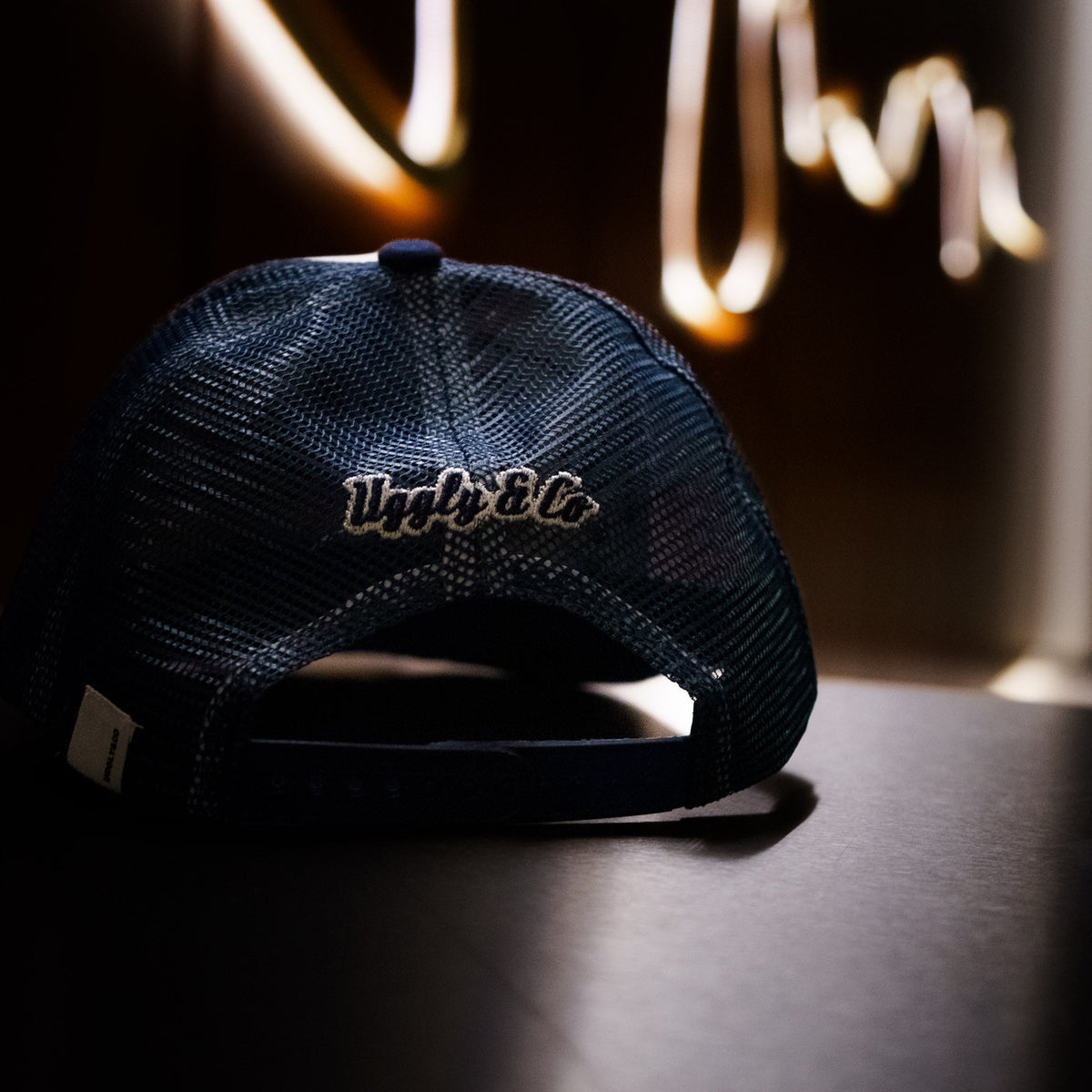 Navy Blue & White Diamond Trucker Hat