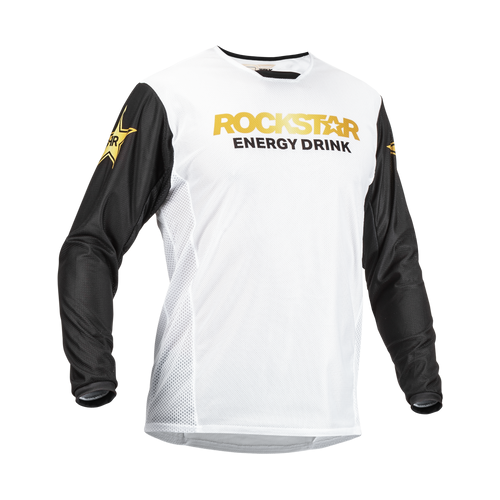 FLY RACING FLY KINETIC 2023 ROCKSTAR ADULT MESH WHITE BLACK GOLD JERSEY